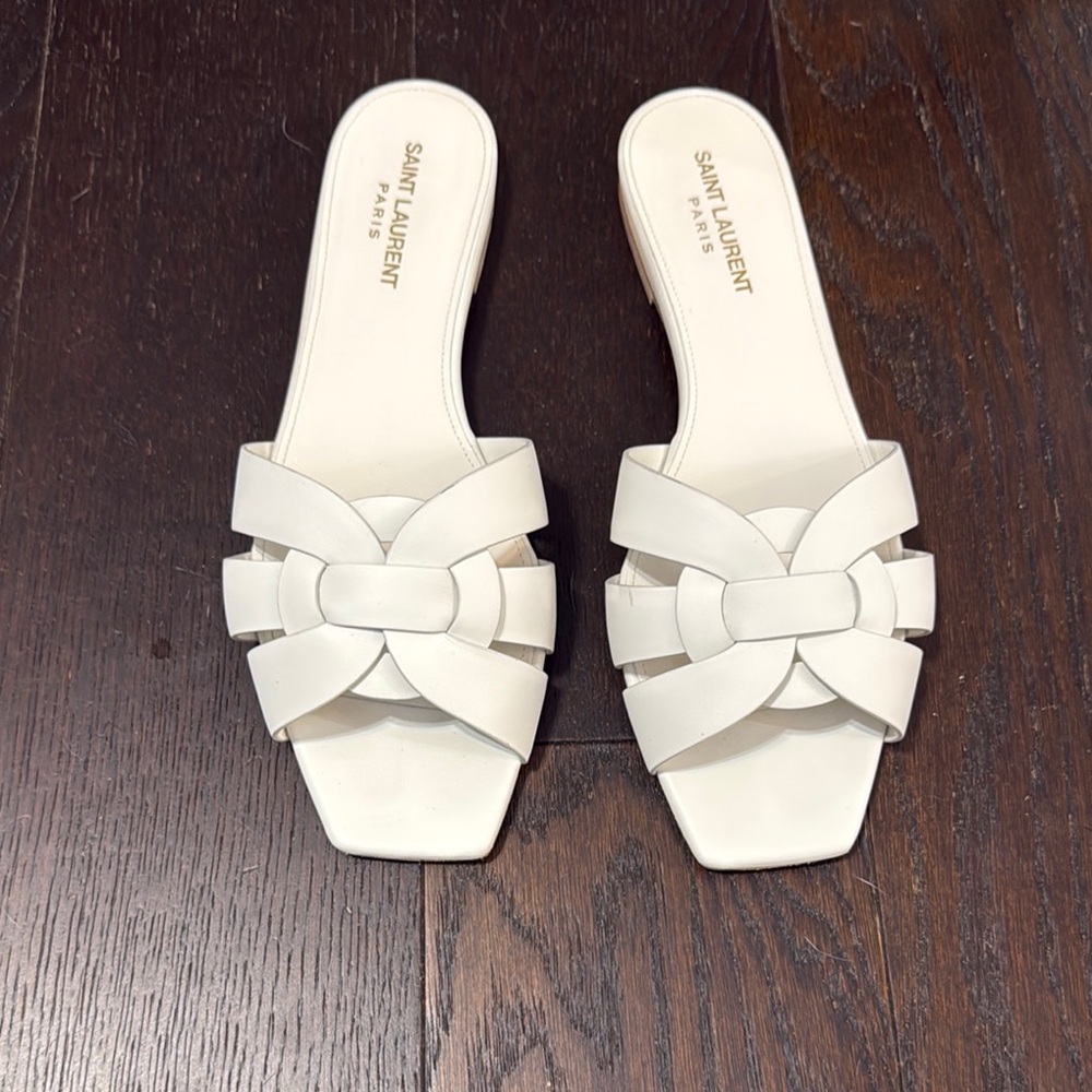 Saint Laurent White Slide Sandals
